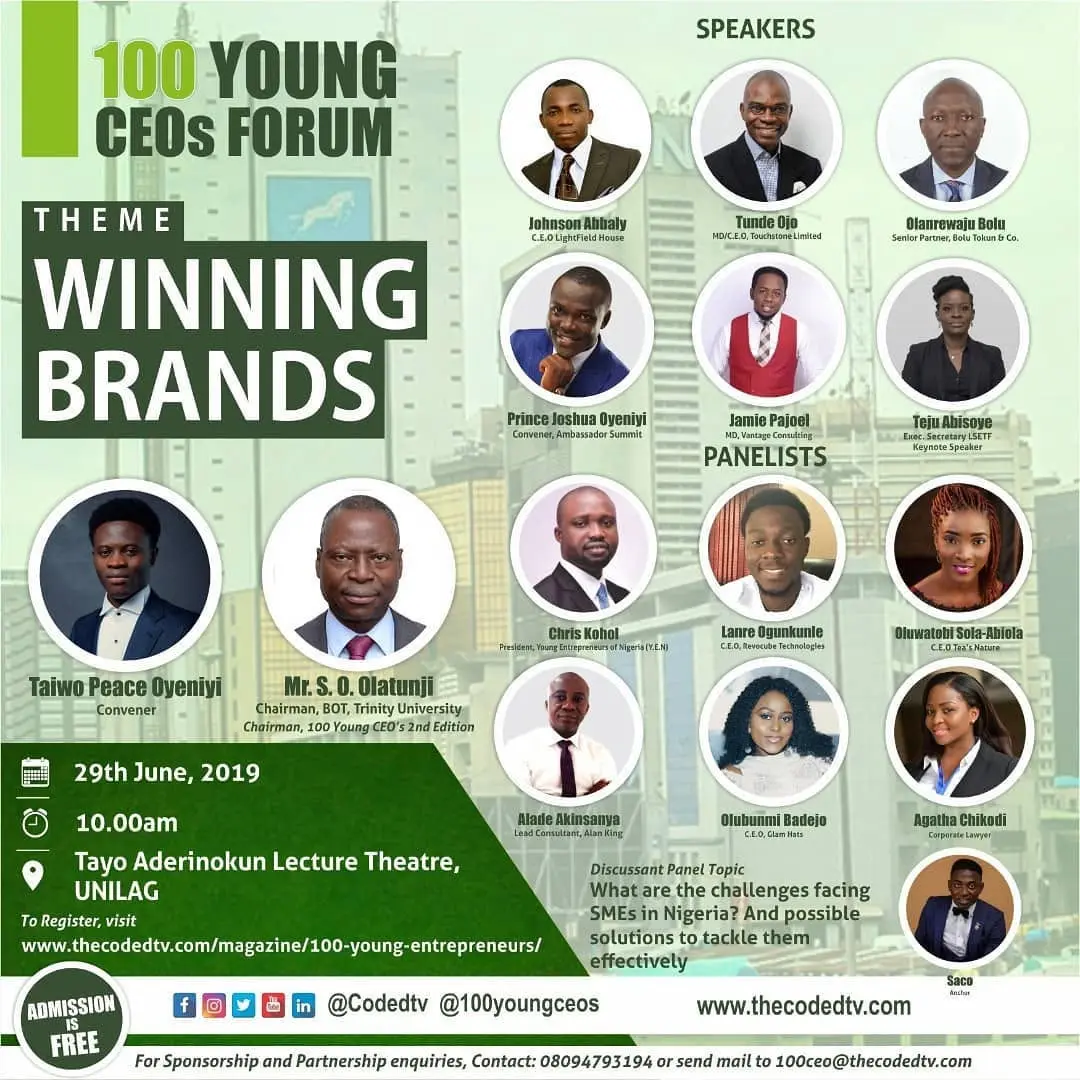 Winning Brands event poster featuring Taiwo Peace Oyeniyi